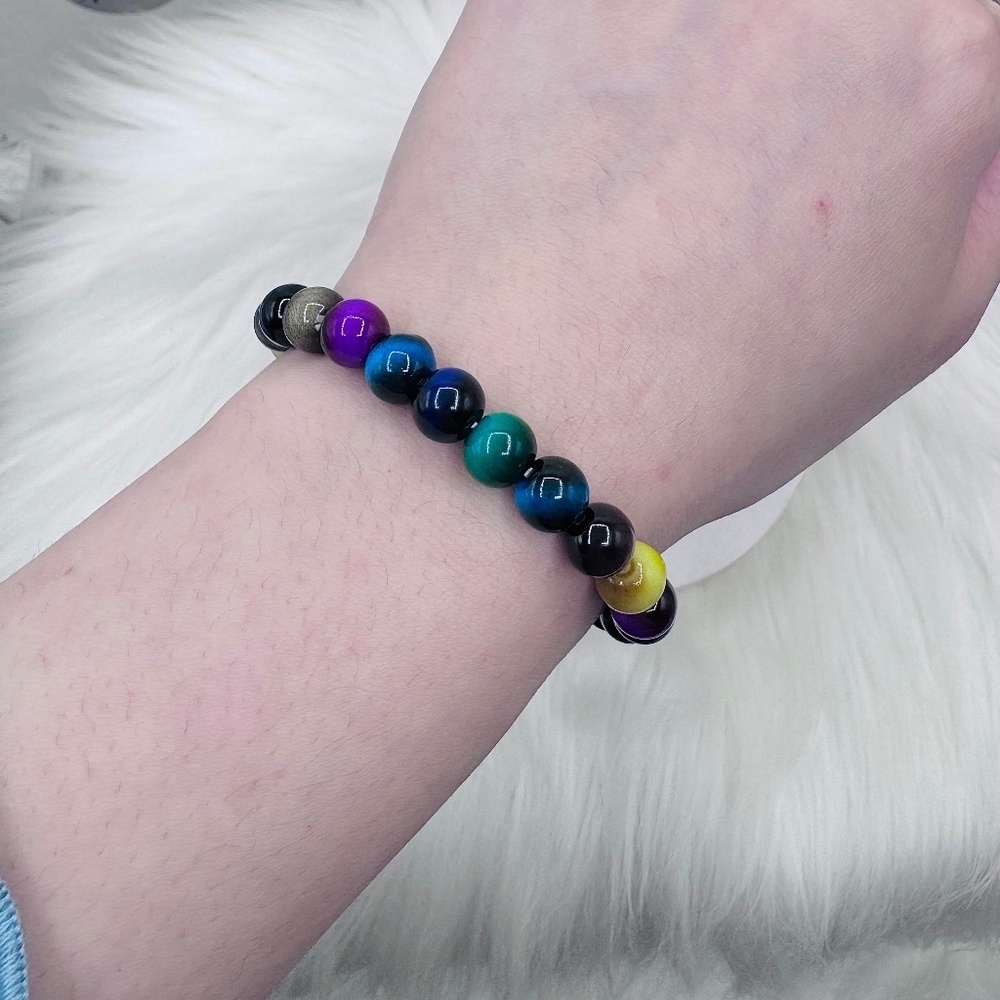Rainbow Galaxy Tiger Eye stone Beaded Bracelet